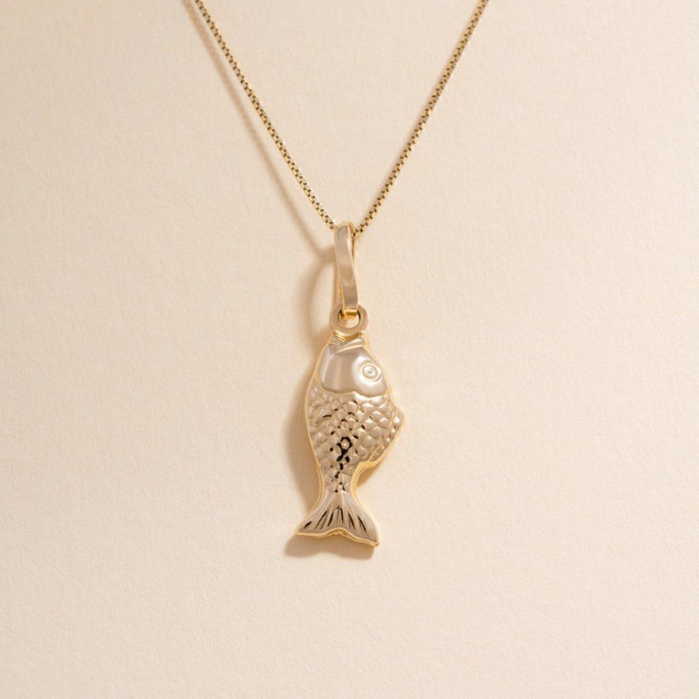 Fish charm | Real Gold necklace | 14k Real Gold Pendant | birthday gift |